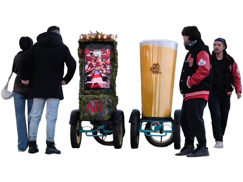 Eco-friendly interactive mobile billboard bike for innovative advertising campaigns